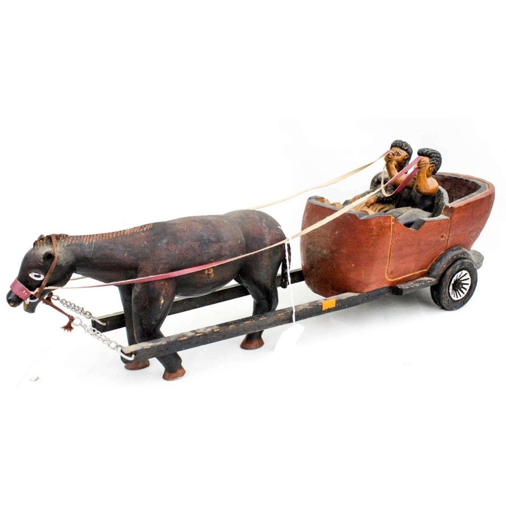 American Folk Art Wooden Carriage: Man, Woman Horse Wagon Signed L. Richardson